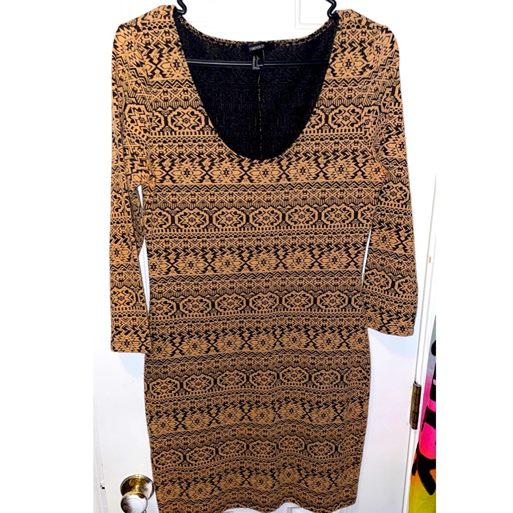 Tan Print Aztecs Dress